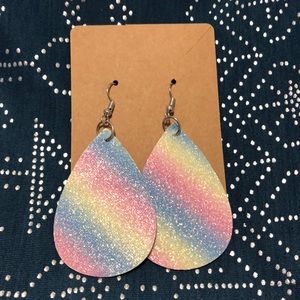Rainbow Sparkle Faux Leather Earrings.